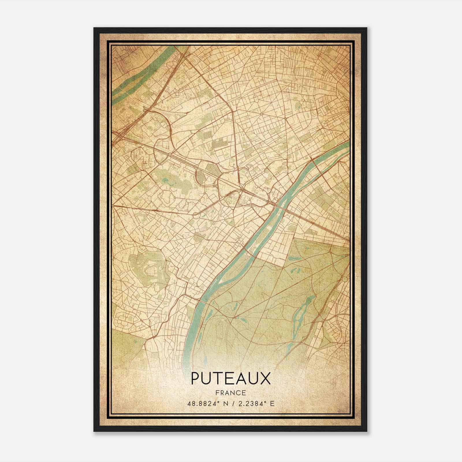 Vintage Puteaux France Map Poster, Puteaux City Road Wall Art Print Vintage Puteaux France Map Poster, Puteaux City Road Wall Art Print