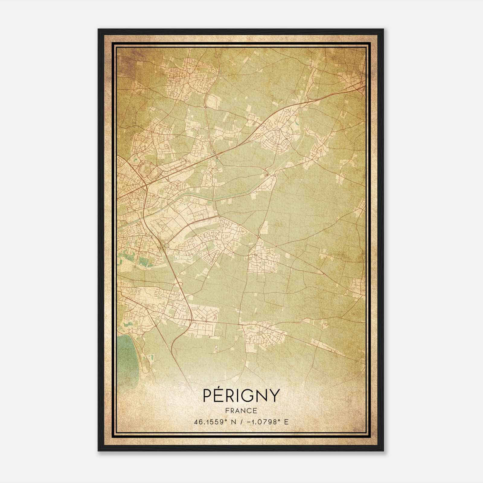 Vintage Perigny France Map Poster, Perigny City Road Wall Art Print
