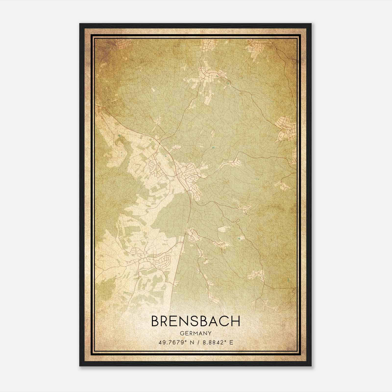 Vintage Brensbach Germany Map Poster, Brensbach City Road Wall Art Print
