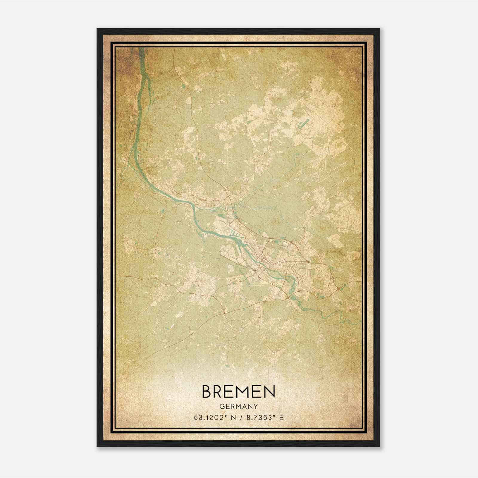 Vintage Bremen Germany Map Poster, Bremen City Road Wall Art Print
