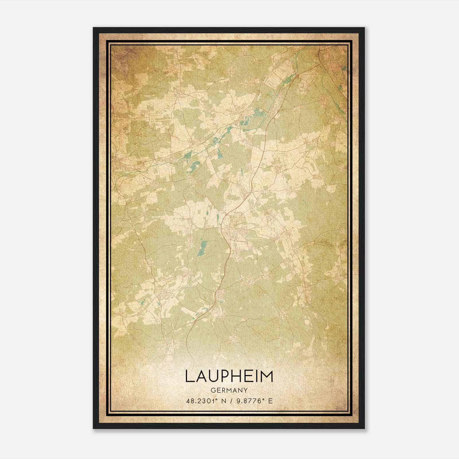 Vintage Laupheim Germany Map Poster, Laupheim City Road Wall Art Print