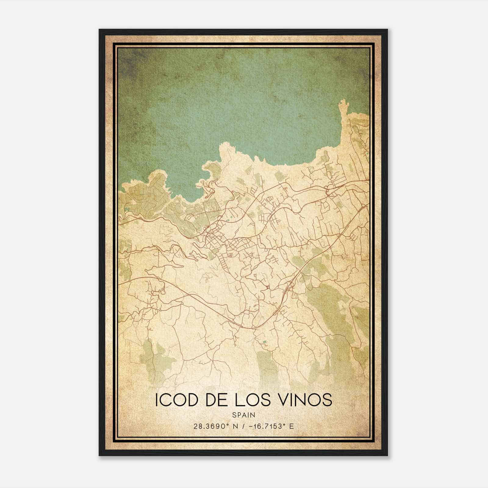 Vintage Icod de los Vinos Spain Map Poster, Icod de los Vinos City Road Wall Art Print