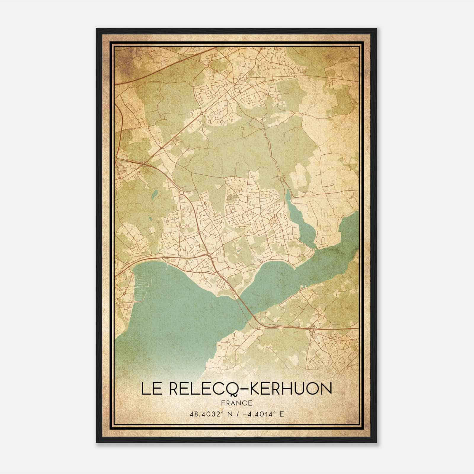 Vintage Le Relecq-Kerhuon France Map Poster, Le Relecq-Kerhuon City Road Wall Art Print