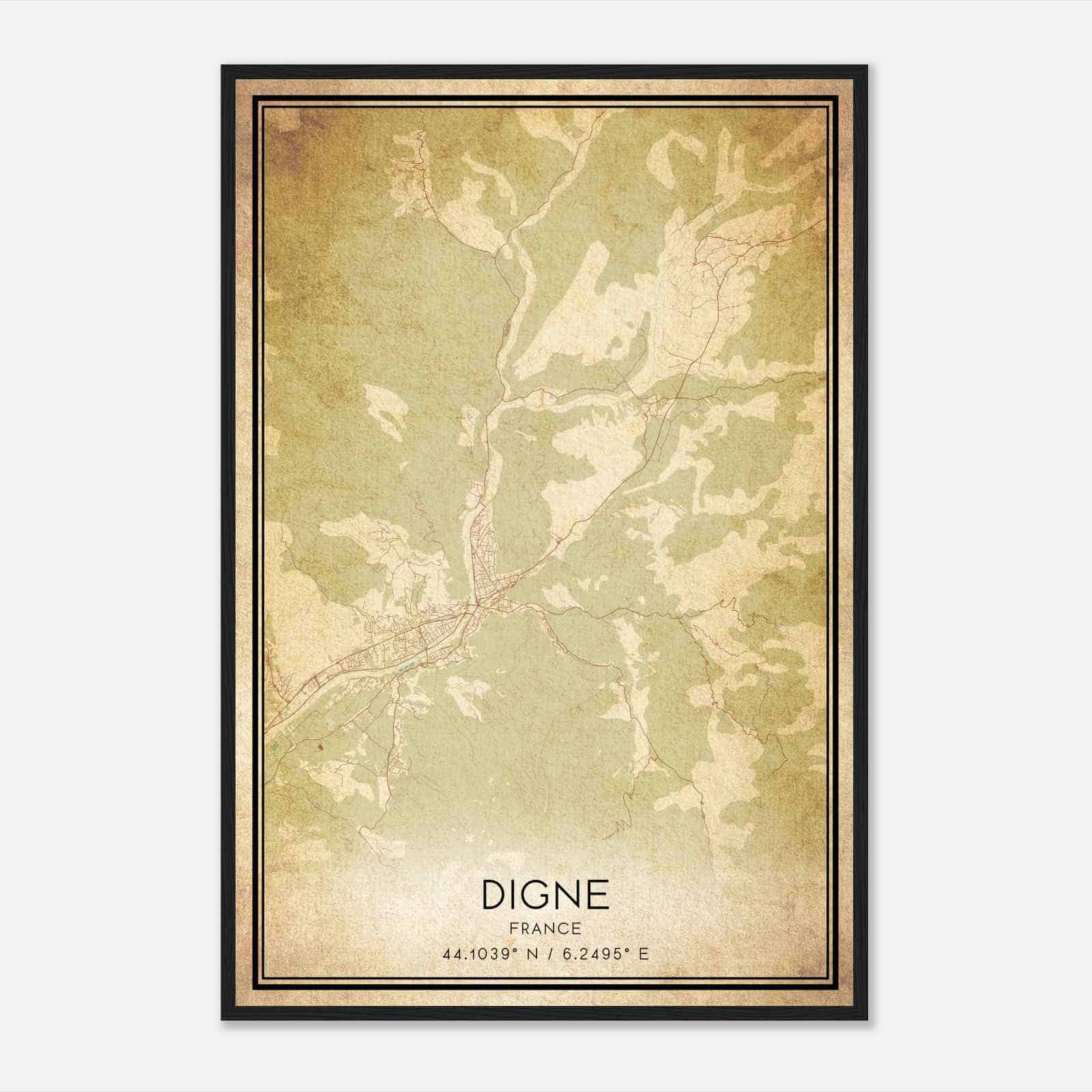 Vintage Digne-les-Bains France Map Poster, Digne-les-Bains City Road Wall Art Print