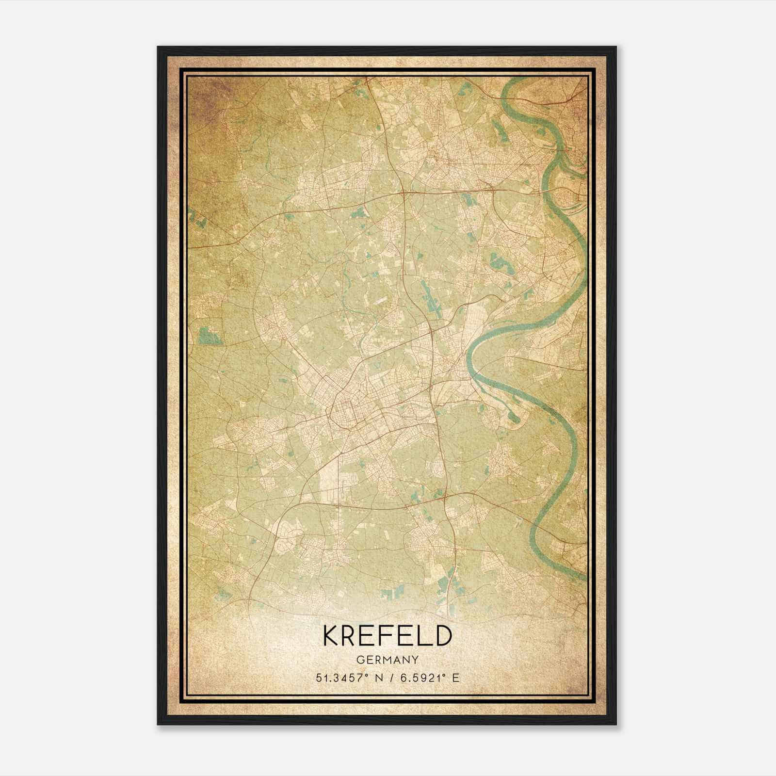 Vintage Krefeld Germany Map Poster, Krefeld City Road Wall Art Print