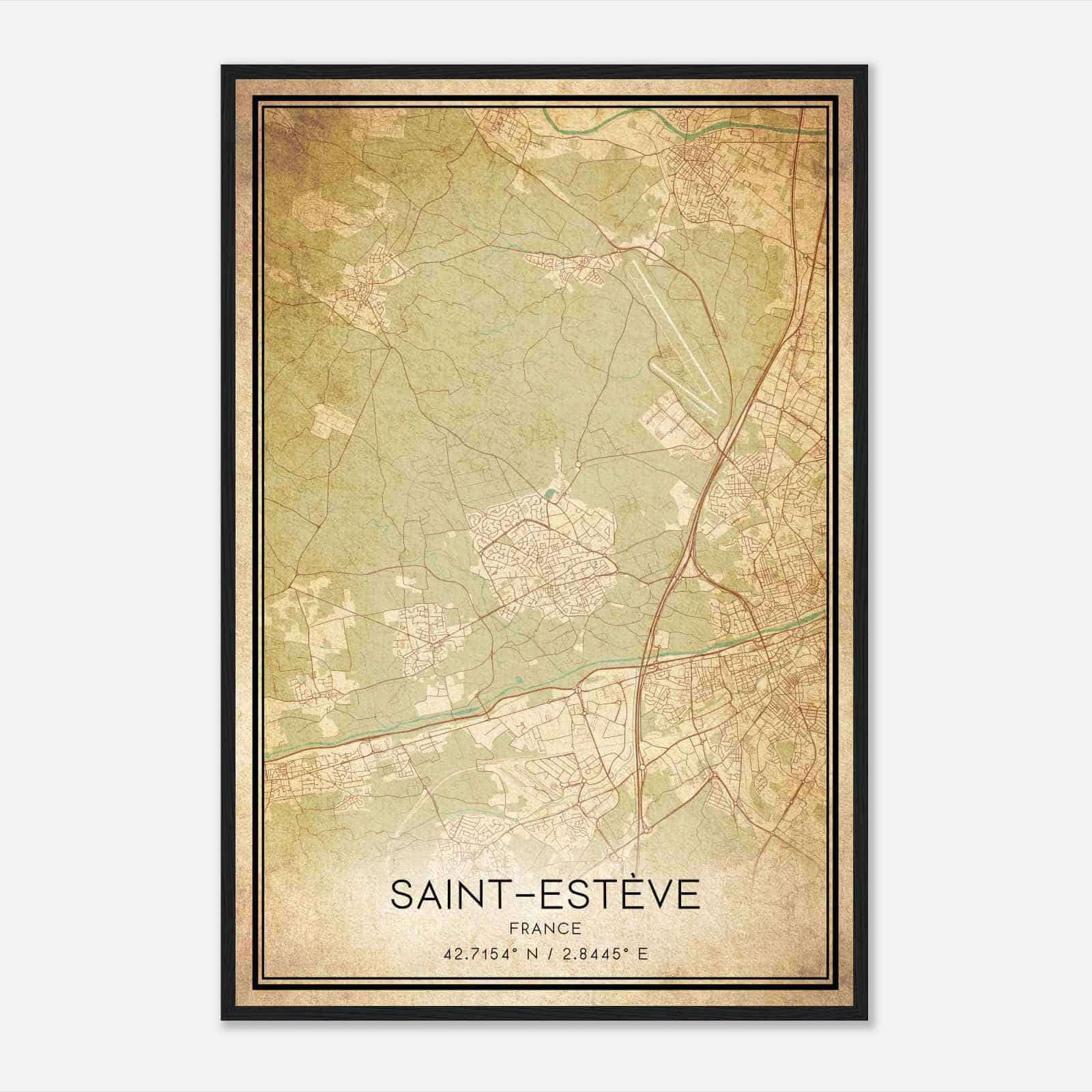 Vintage Saint-Esteve France Map Poster, Saint-Esteve City Road Wall Art Print