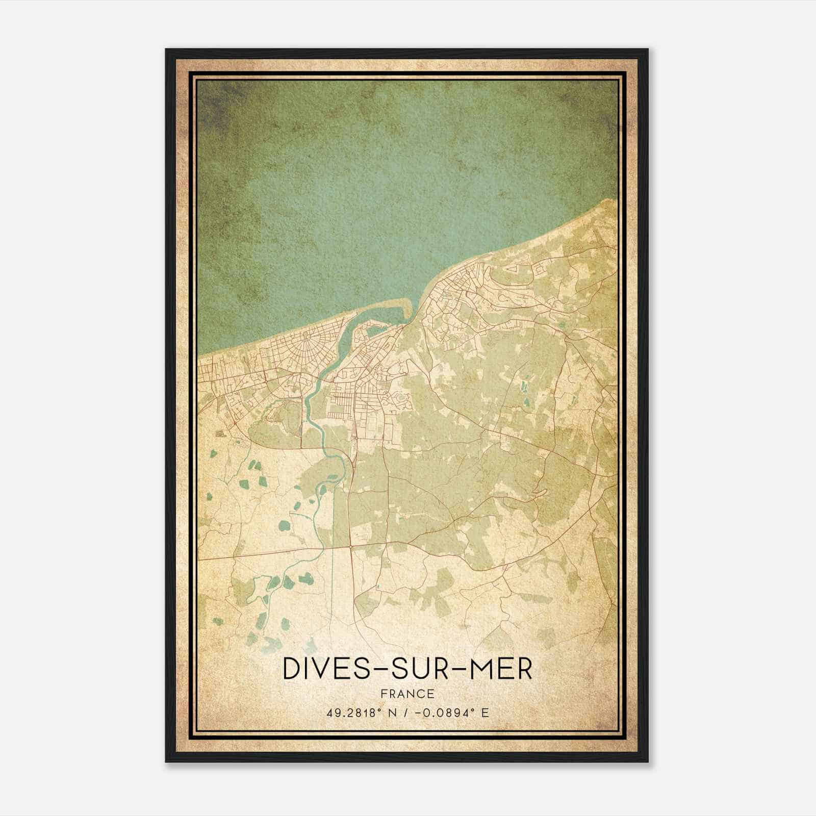 Vintage Dives-sur-Mer France Map Poster, Dives-sur-Mer City Road Wall Art Print