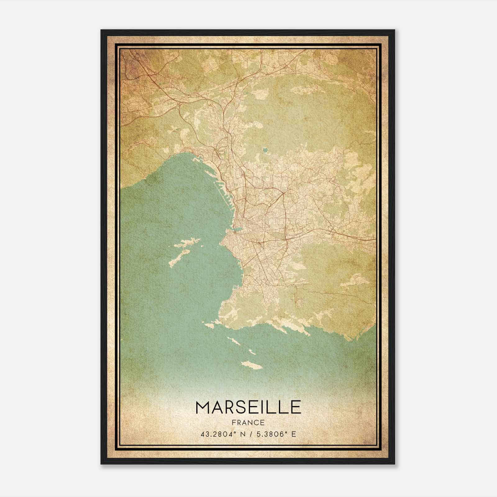 Vintage Marseille France Map Poster, Marseille City Road Wall Art Print