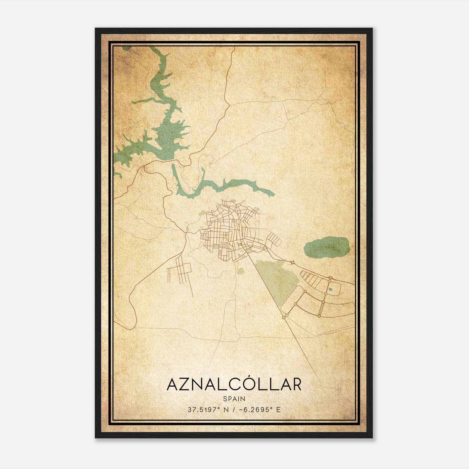 Vintage Aznalcollar Spain Map Poster, Aznalcollar City Road Wall Art Print