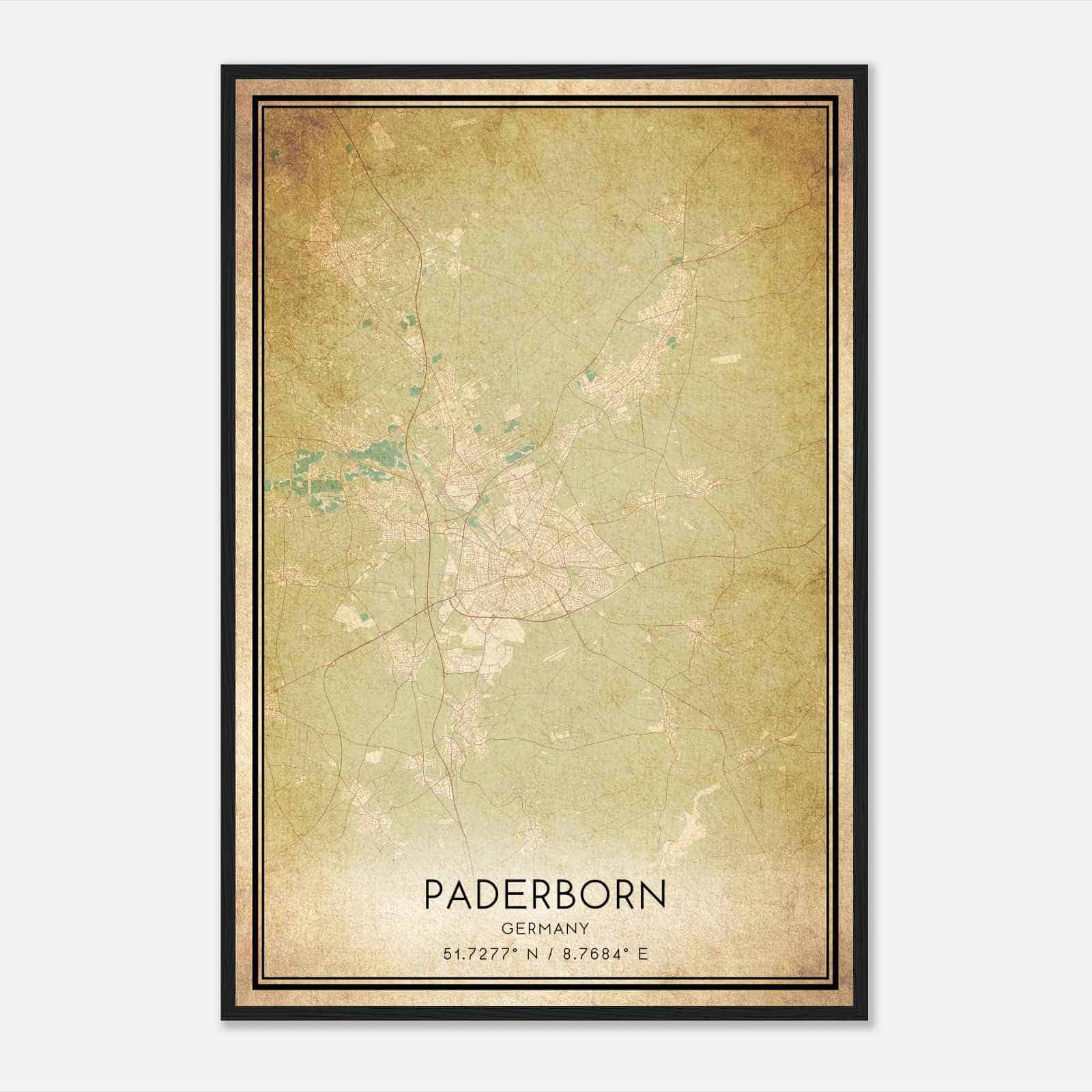 Vintage Paderborn Germany Map Poster, Paderborn City Road Wall Art Print