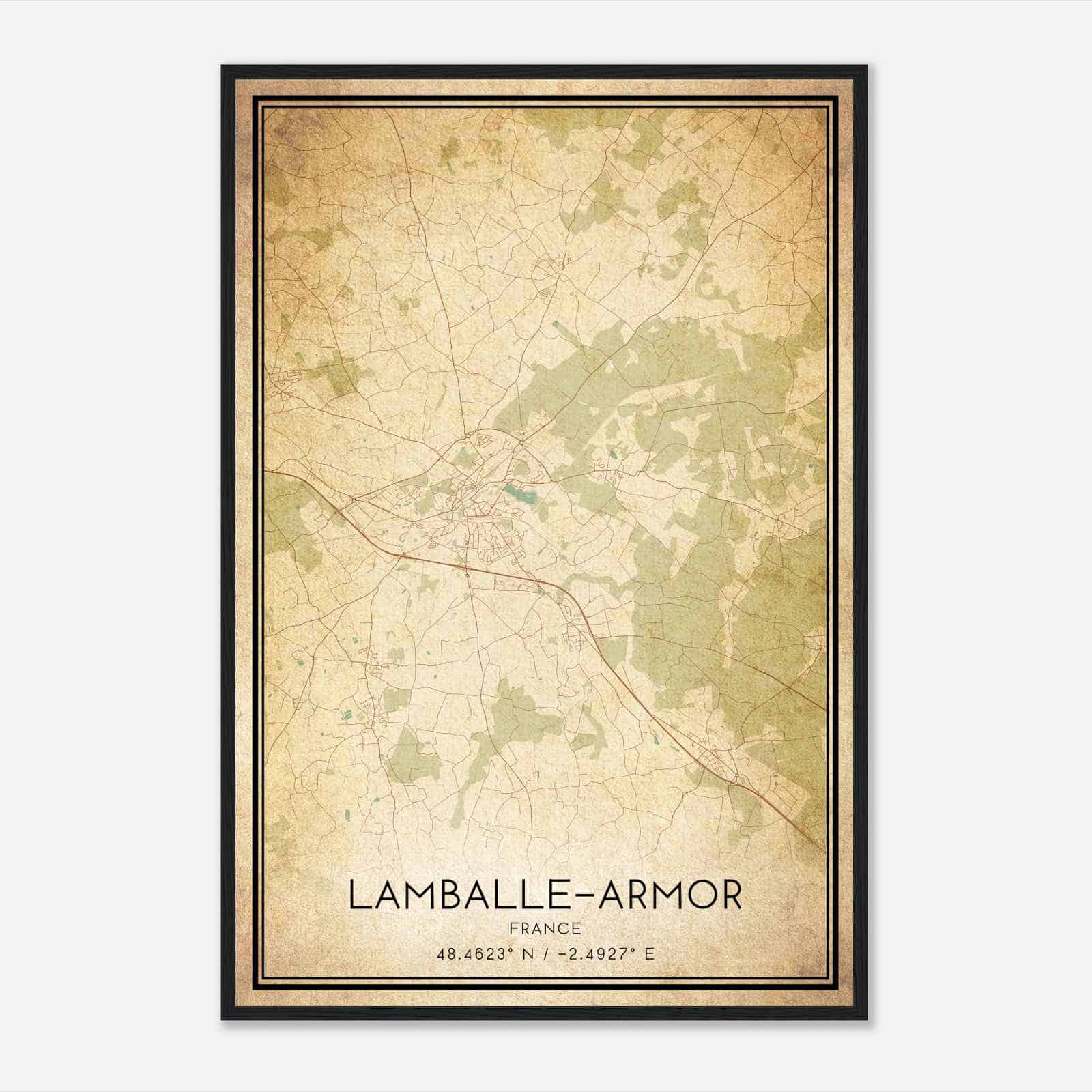 Vintage Lamballe France Map Poster, Lamballe City Road Wall Art Print