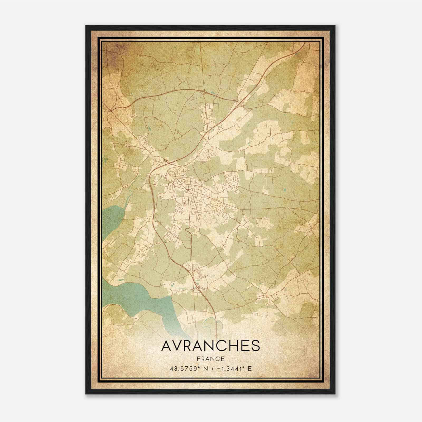 Vintage Avranches France Map Poster, Avranches City Road Wall Art Print
