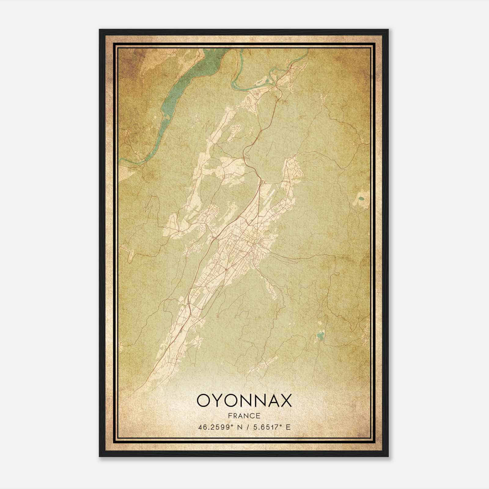 Vintage Oyonnax France Map Poster, Oyonnax City Road Wall Art Print