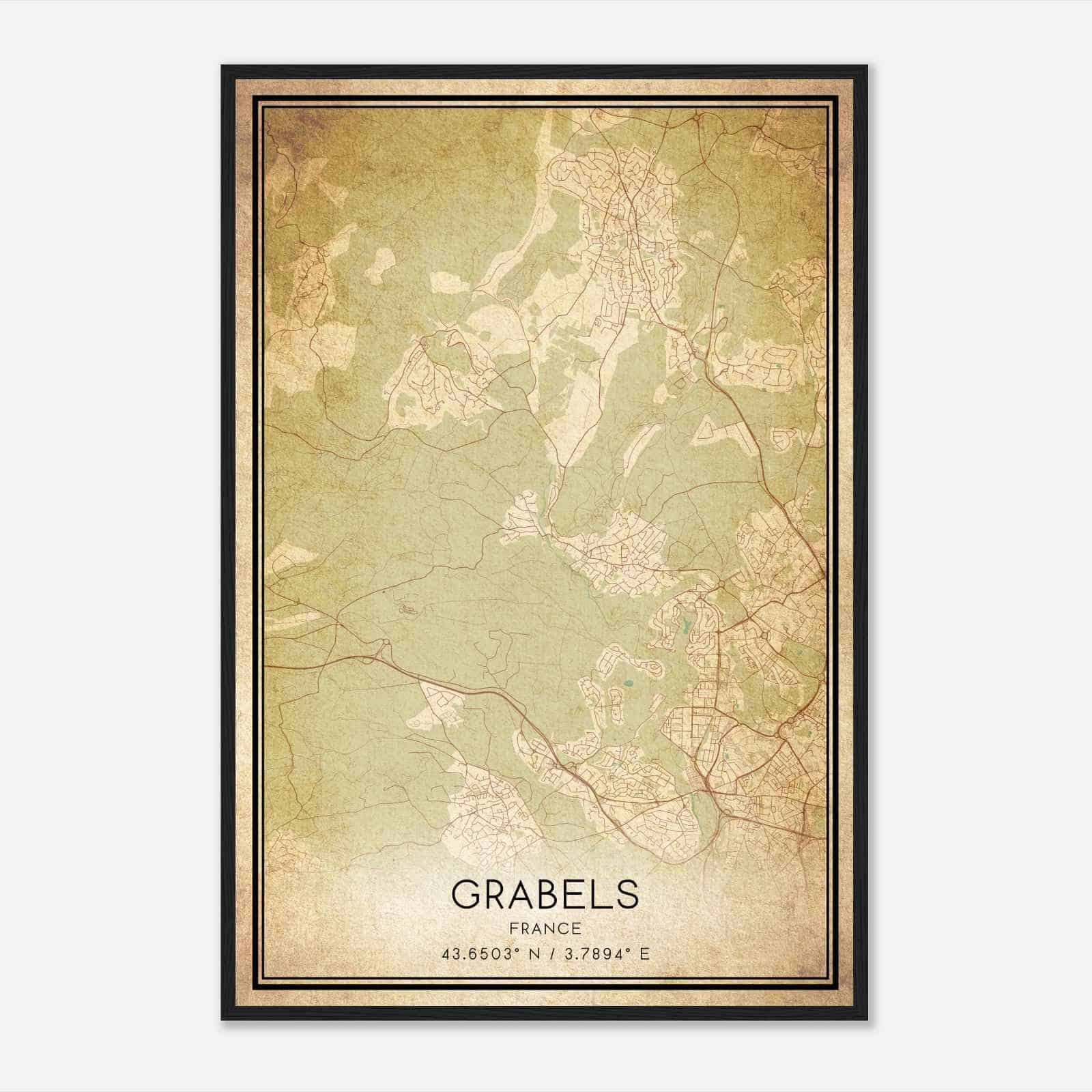 Vintage Grabels France Map Poster, Grabels City Road Wall Art Print