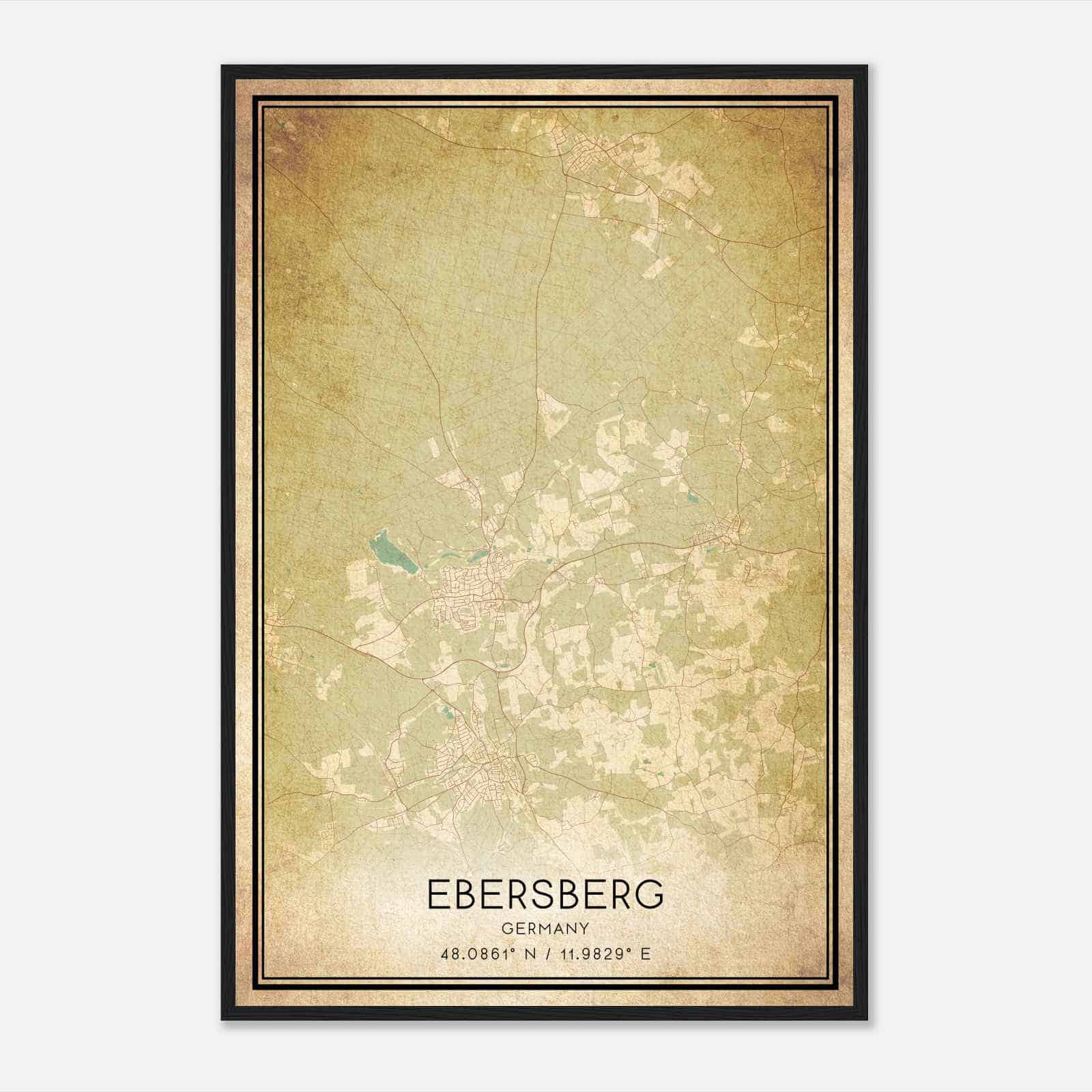 Vintage Ebersberg Germany Map Poster, Ebersberg City Road Wall Art Print