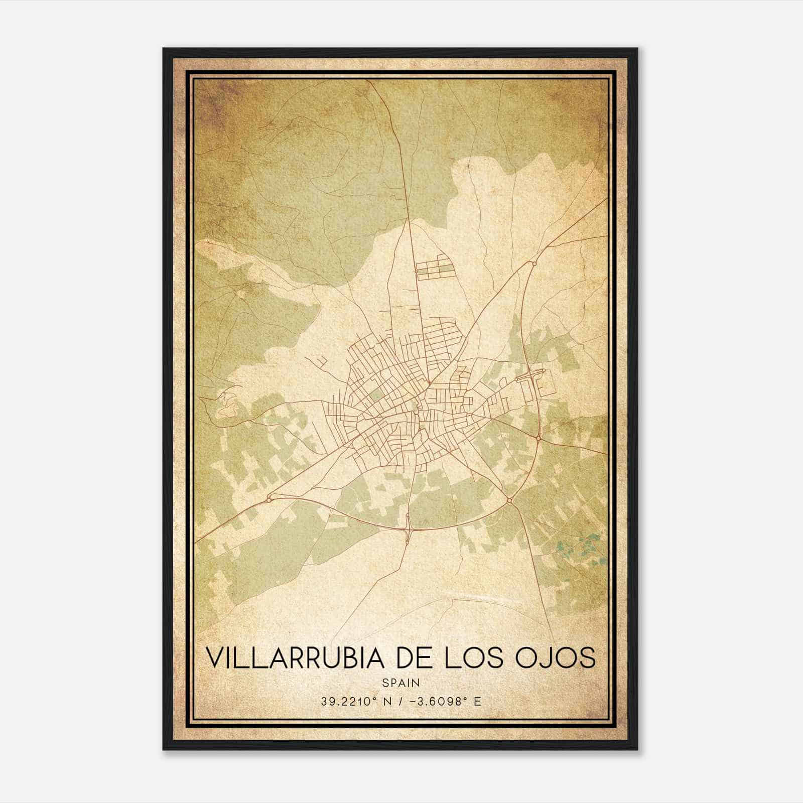 Vintage Villarrubia de los Ojos Spain Map Poster, Villarrubia de los Ojos City Road Wall Art Print