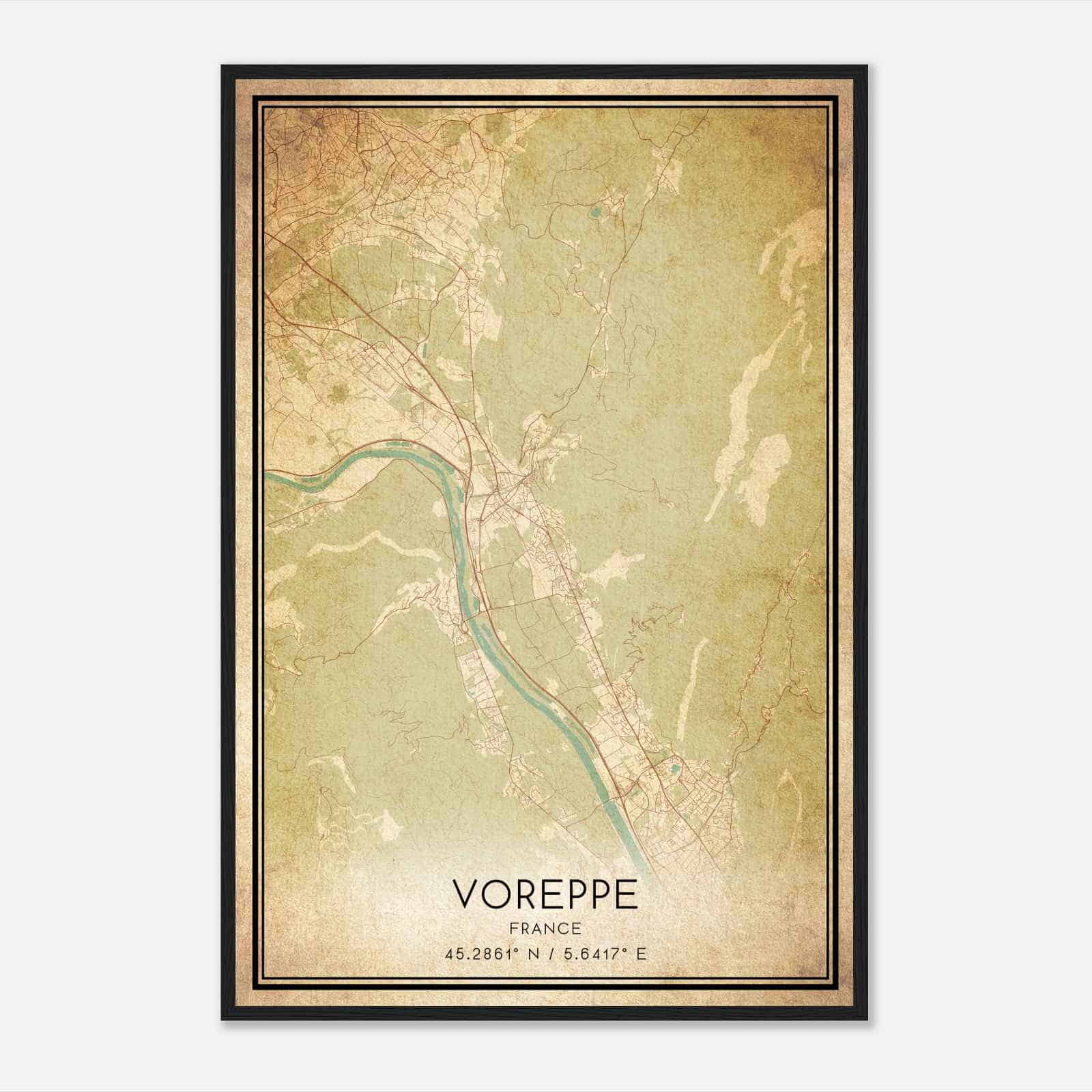 Vintage Voreppe France Map Poster, Voreppe City Road Wall Art Print