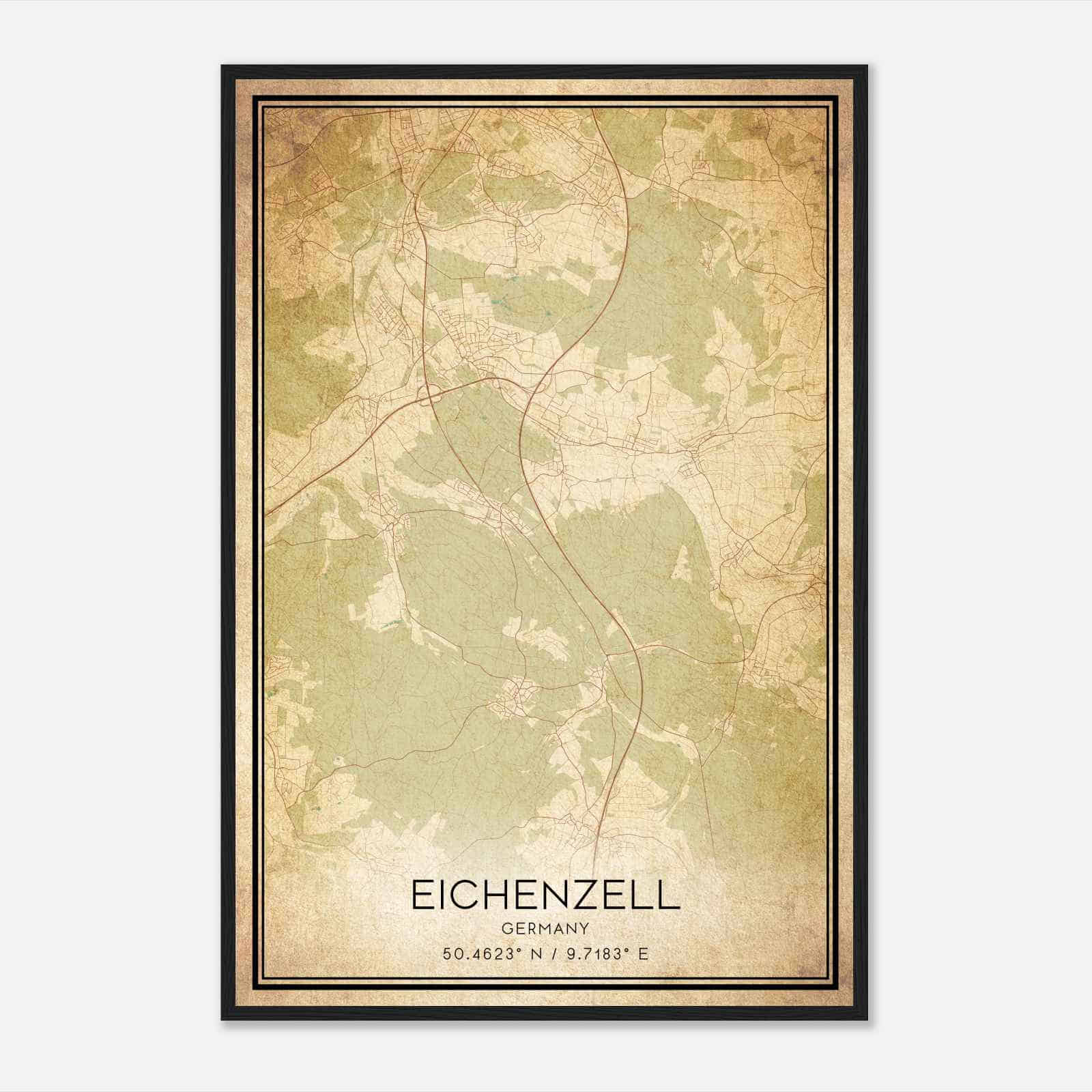 Vintage Eichenzell Germany Map Poster, Eichenzell City Road Wall Art Print