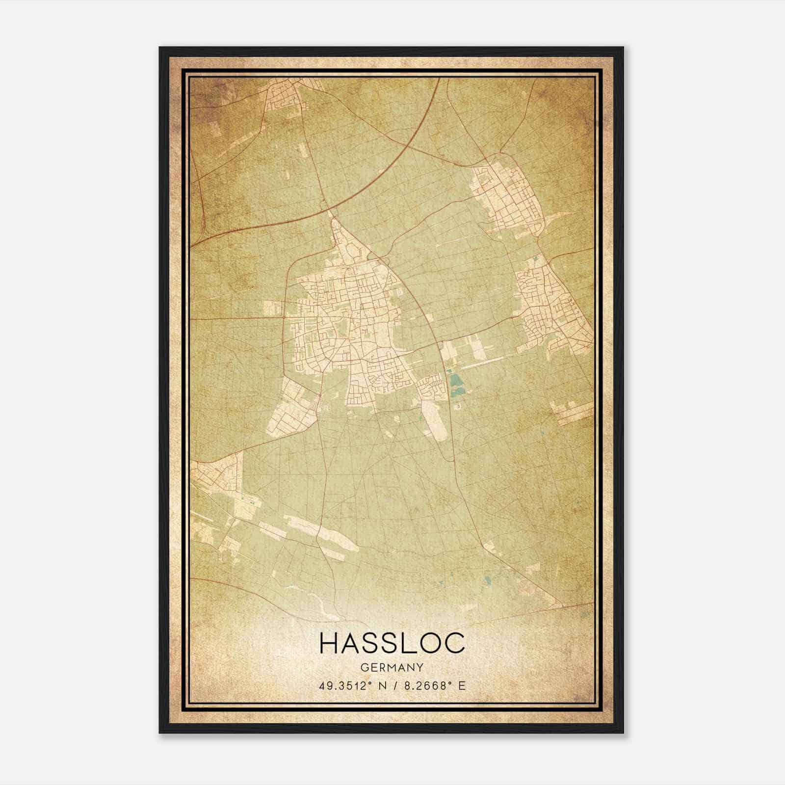 Vintage Hassloch Germany Map Poster, Hassloch City Road Wall Art Print