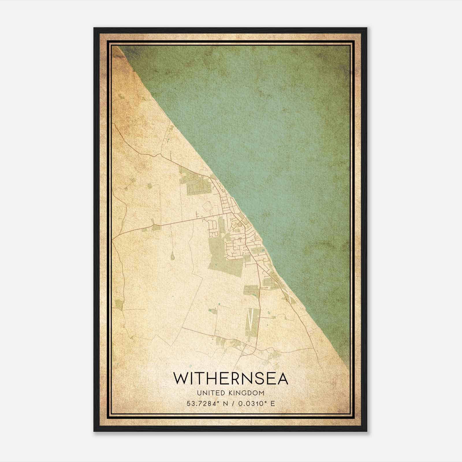 Vintage Withernsea United Kingdom Map Poster, Withernsea City Road Wall Art Print