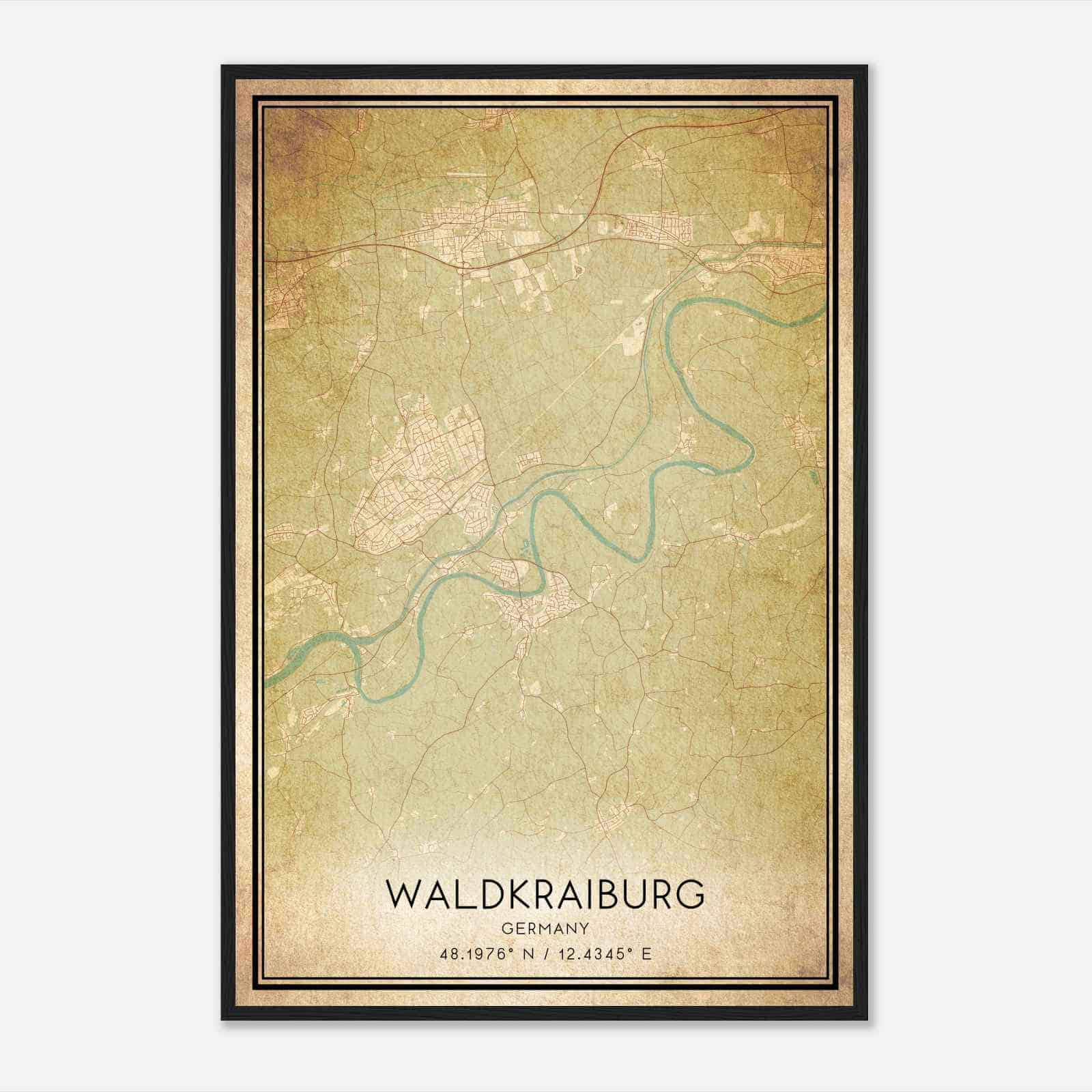 Vintage Waldkraiburg Germany Map Poster, Waldkraiburg City Road Wall Art Print