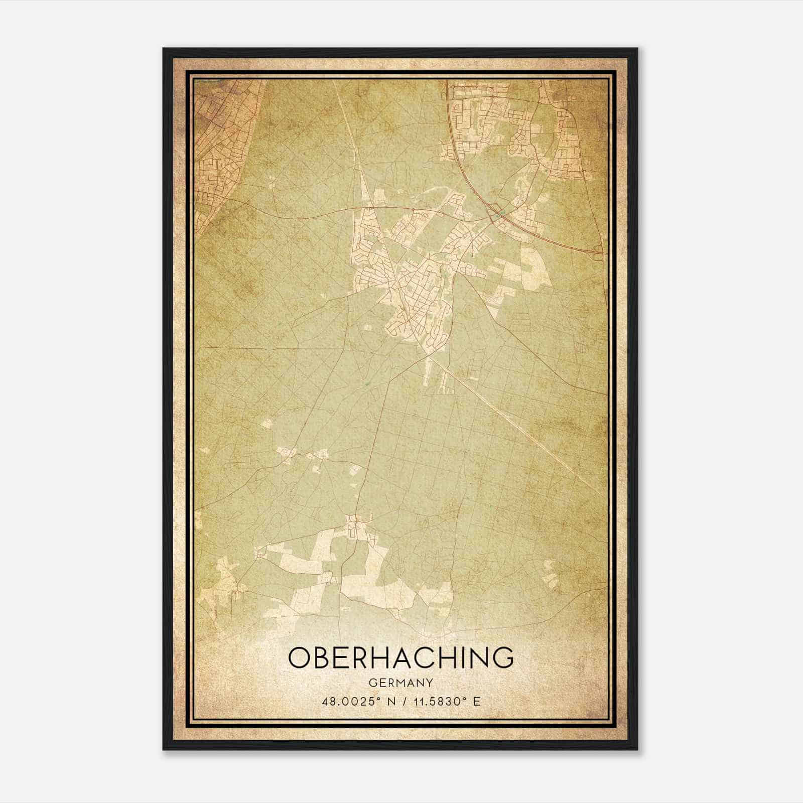 Vintage Oberhaching Germany Map Poster, Oberhaching City Road Wall Art Print