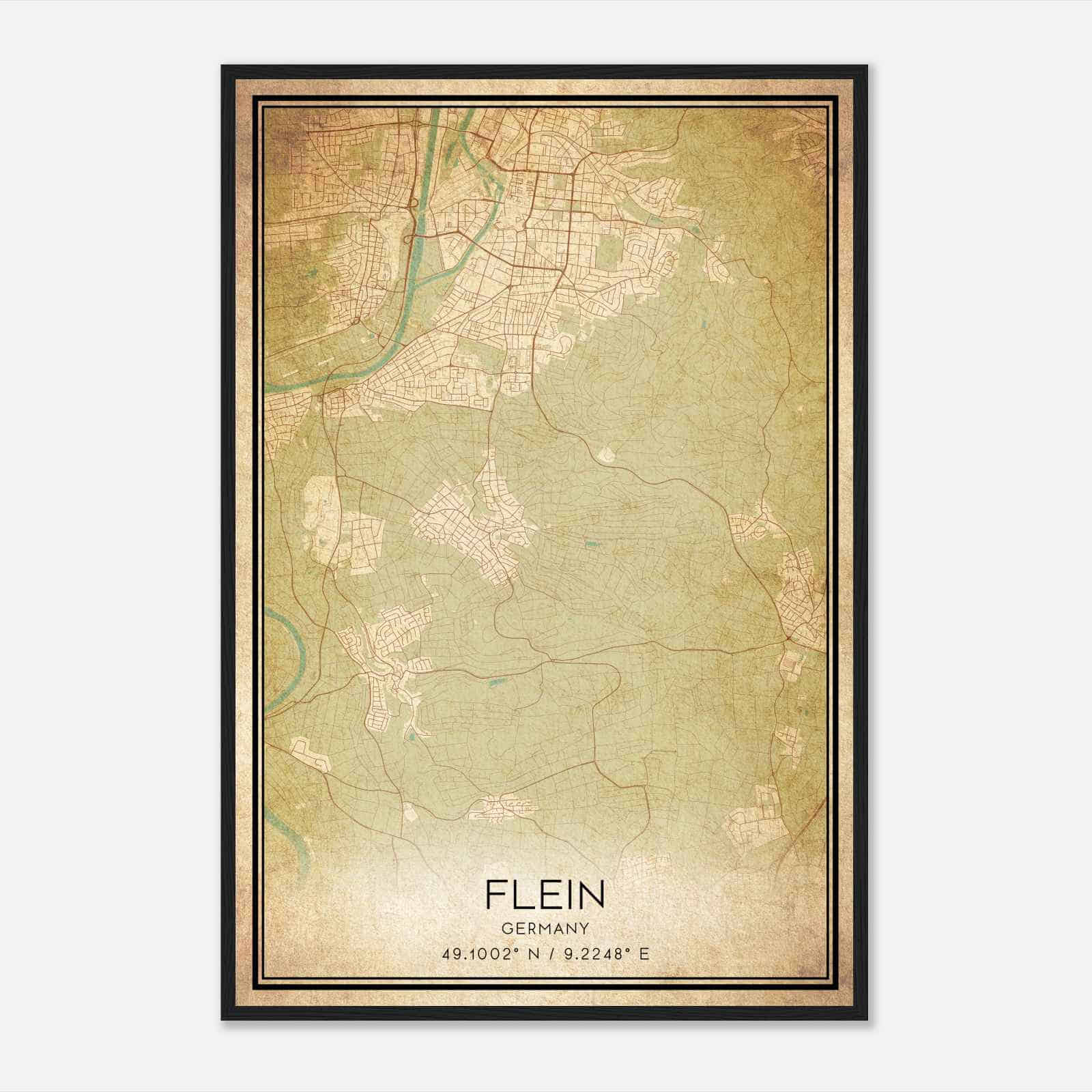 Vintage Flein Germany Map Poster, Flein City Road Wall Art Print