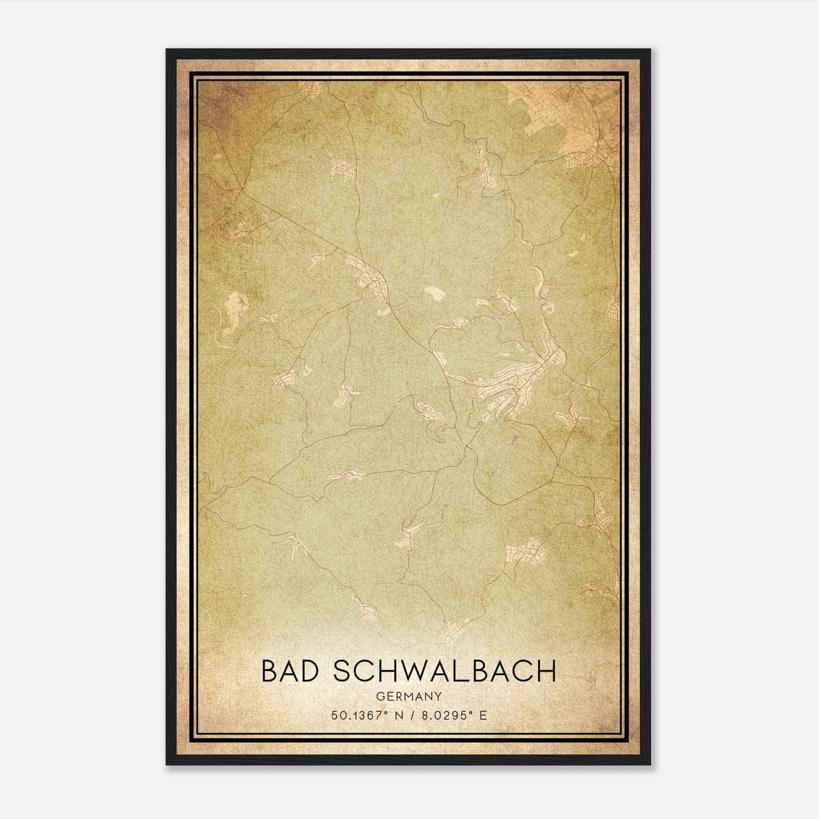 Vintage Bad Schwalbach Germany Map Poster, Bad Schwalbach City Road Wall Art Print