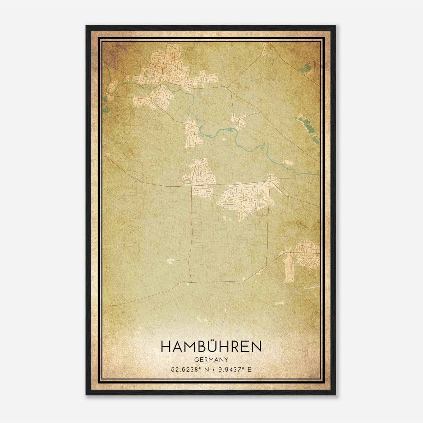 Vintage Hambuhren Germany Map Poster, Hambuhren City Road Wall Art Print