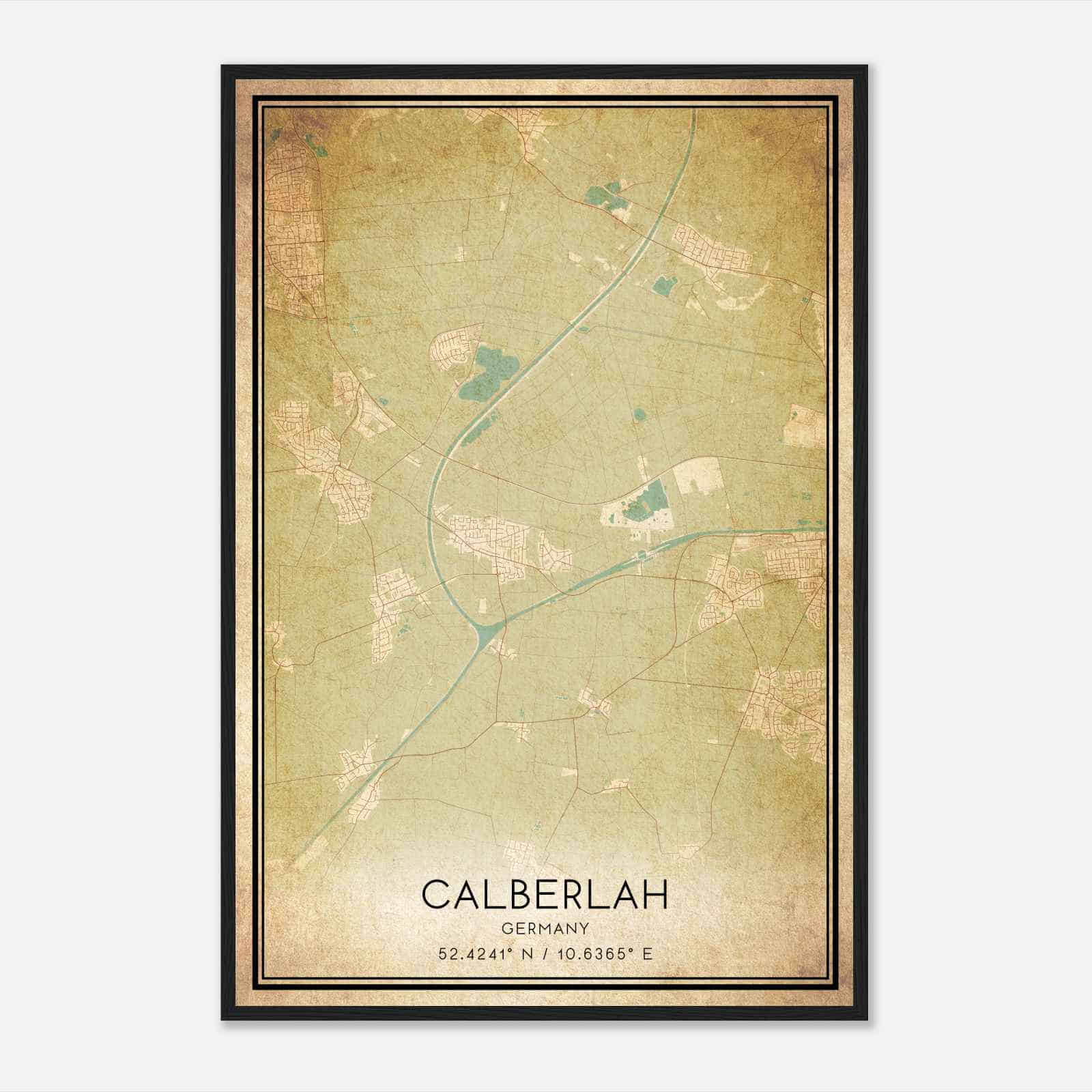 Vintage Calberlah Germany Map Poster, Calberlah City Road Wall Art Print