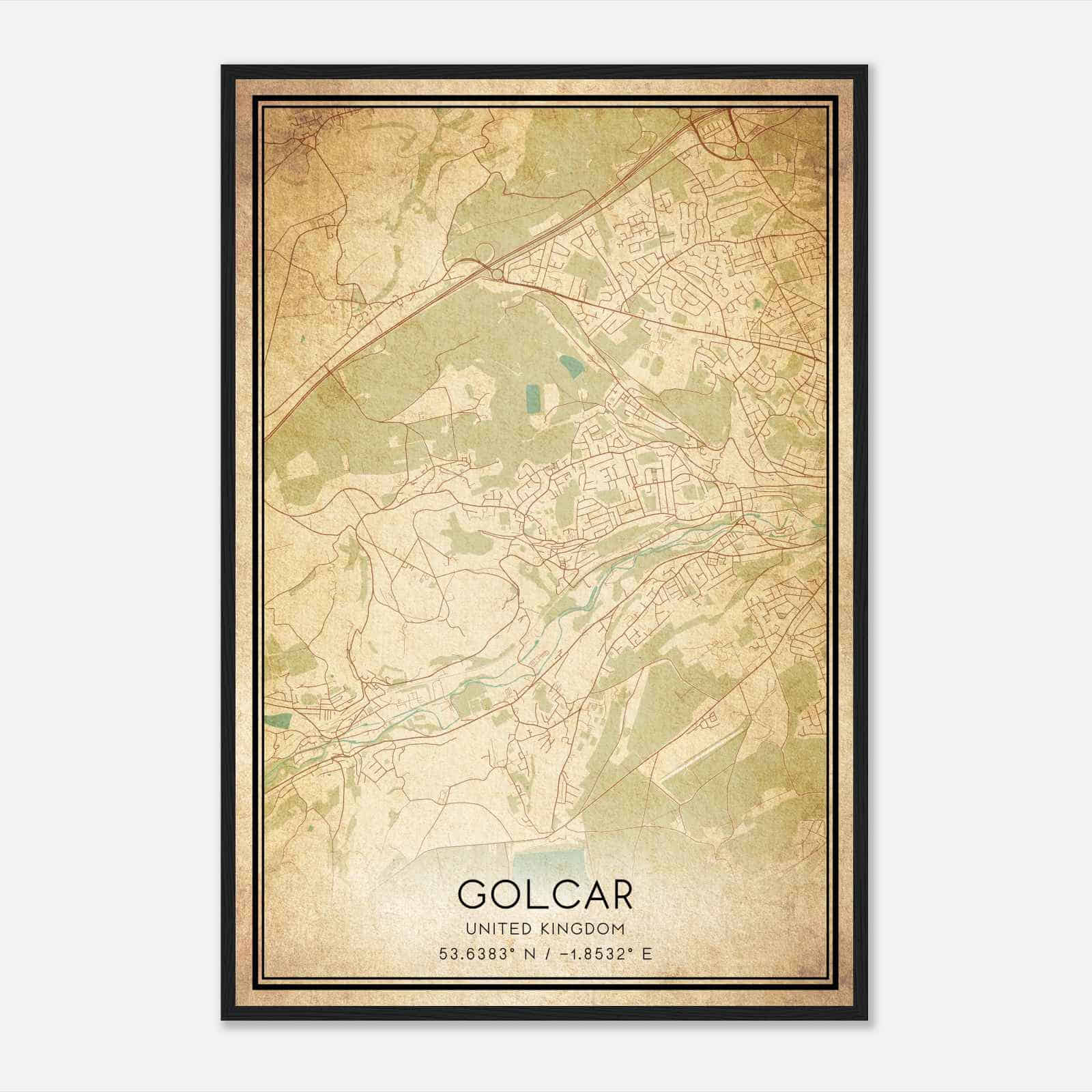 Vintage Golcar United Kingdom Map Poster, Golcar City Road Wall Art Print Vintage Golcar United Kingdom Map Poster, Golcar City Road Wall Art Print