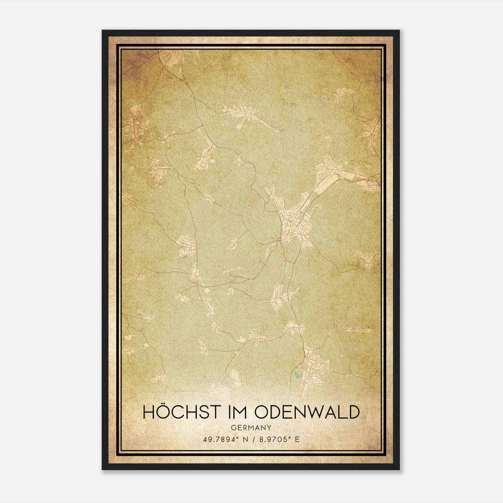 Vintage Hochst im Odenwald Germany Map Poster, Hochst im Odenwald City Road Wall Art Print
