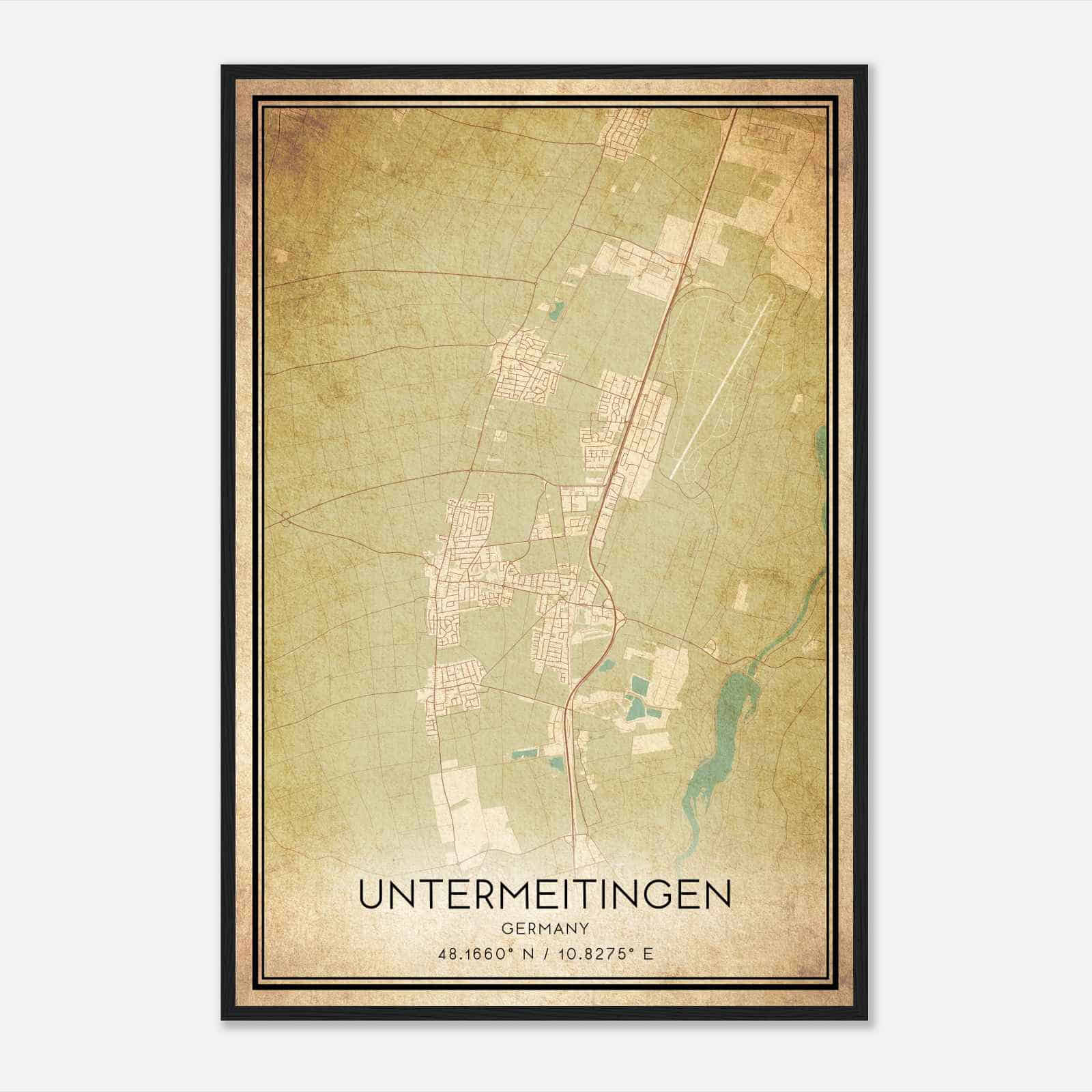 Vintage Untermeitingen Germany Map Poster, Untermeitingen City Road Wall Art Print
