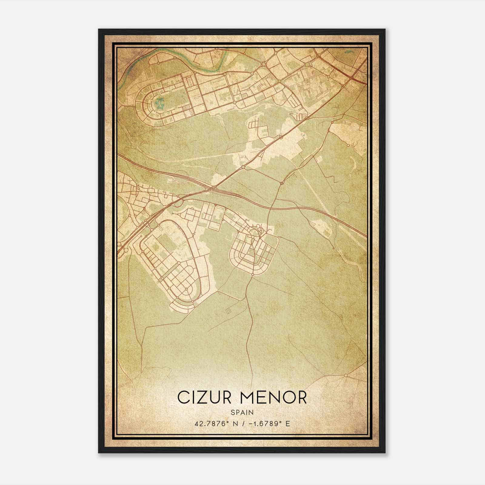 Vintage Cizur Mayor Spain Map Poster, Cizur Mayor City Road Wall Art Print