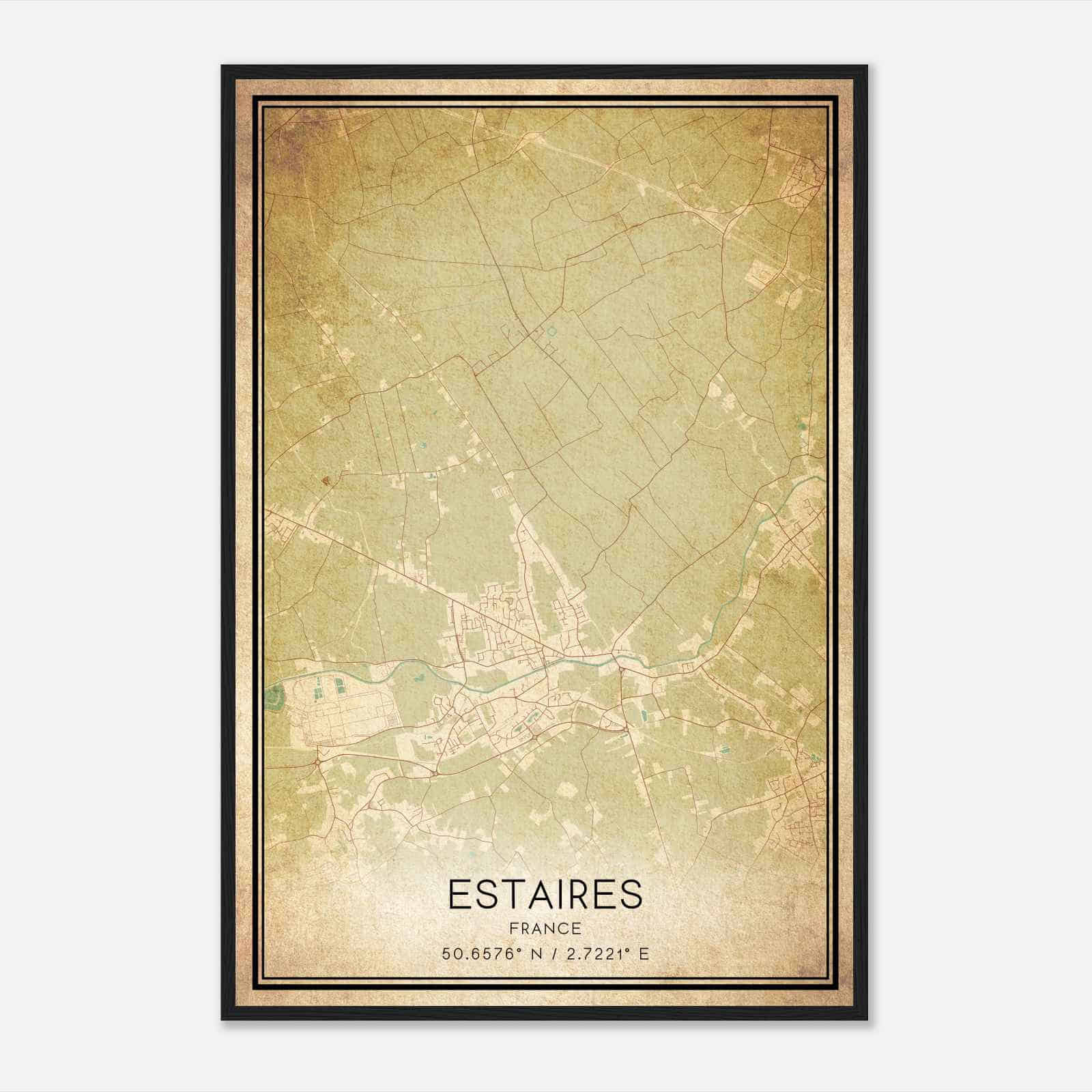 Vintage Estaires France Map Poster, Estaires City Road Wall Art Print