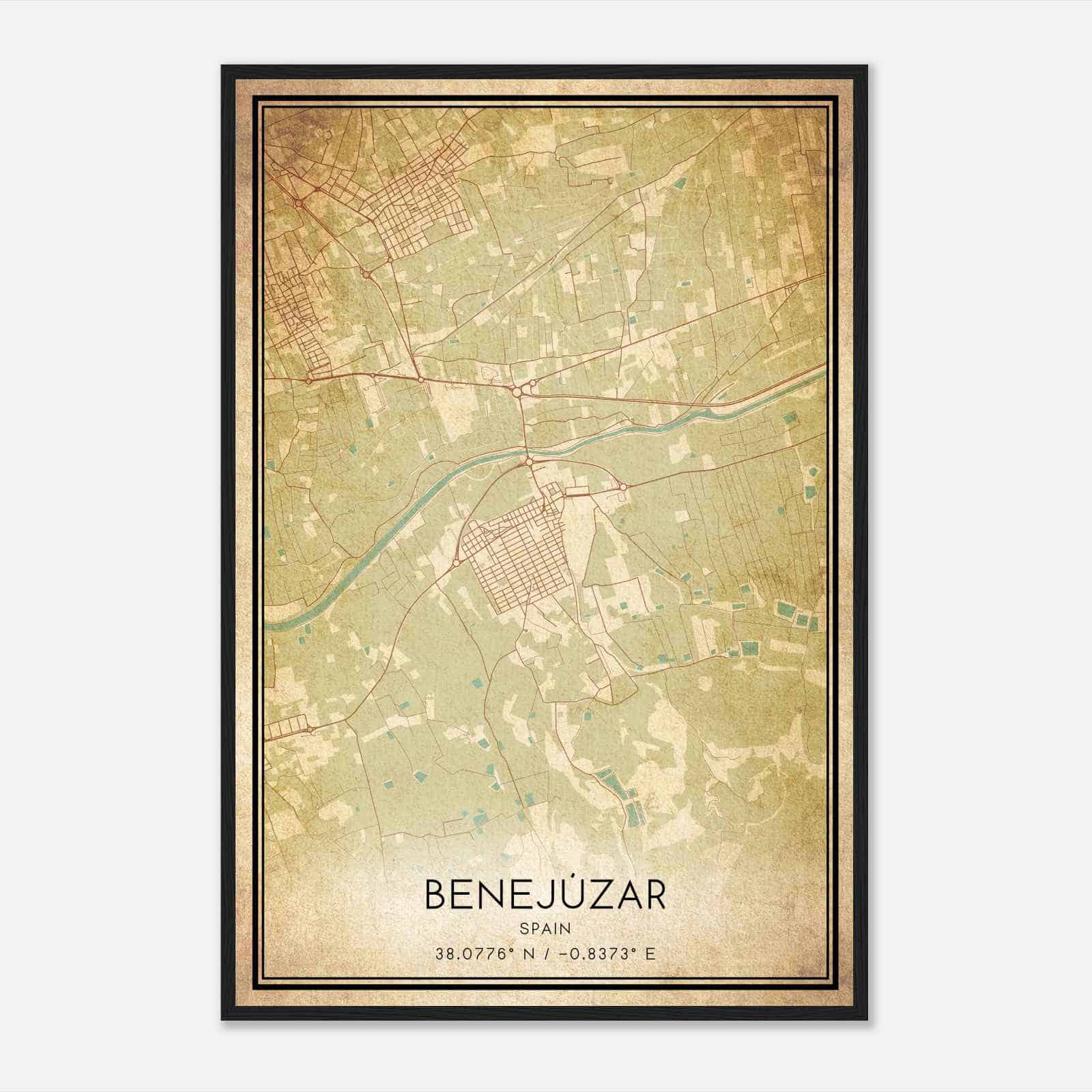 Vintage Benejuzar Spain Map Poster, Benejuzar City Road Wall Art Print