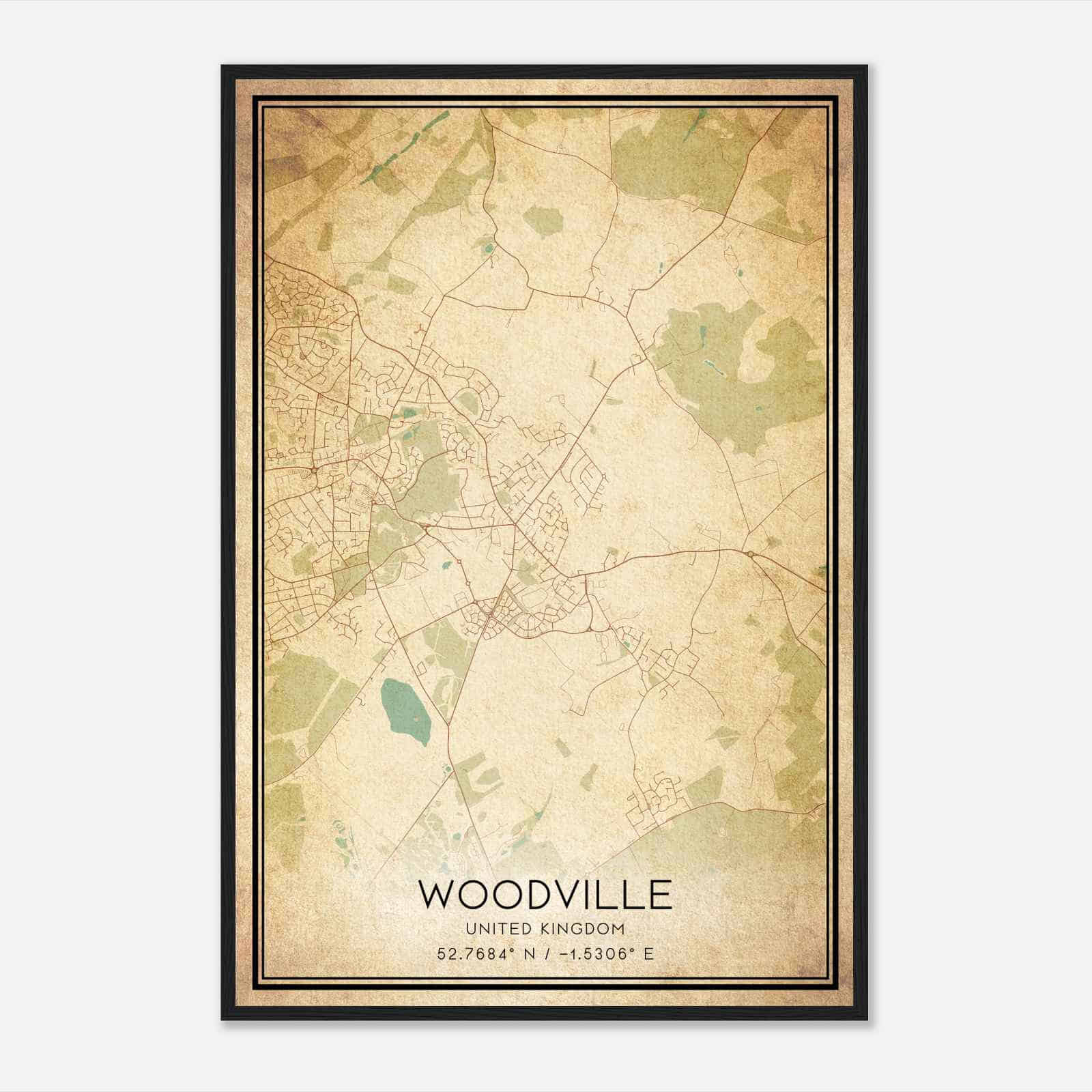 Vintage Woodville United Kingdom Map Poster, Woodville City Road Wall Art Print