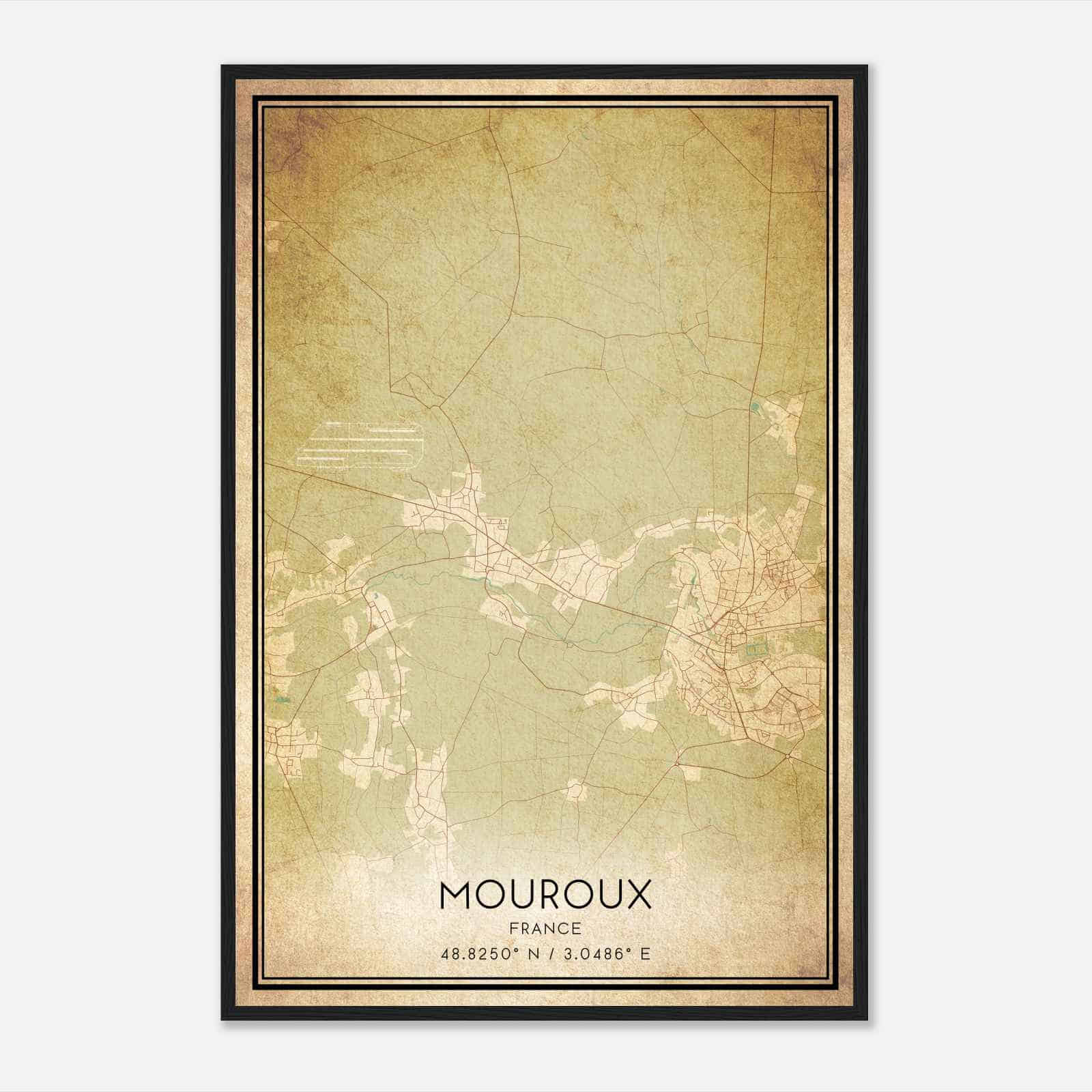 Vintage Mouroux France Map Poster, Mouroux City Road Wall Art Print