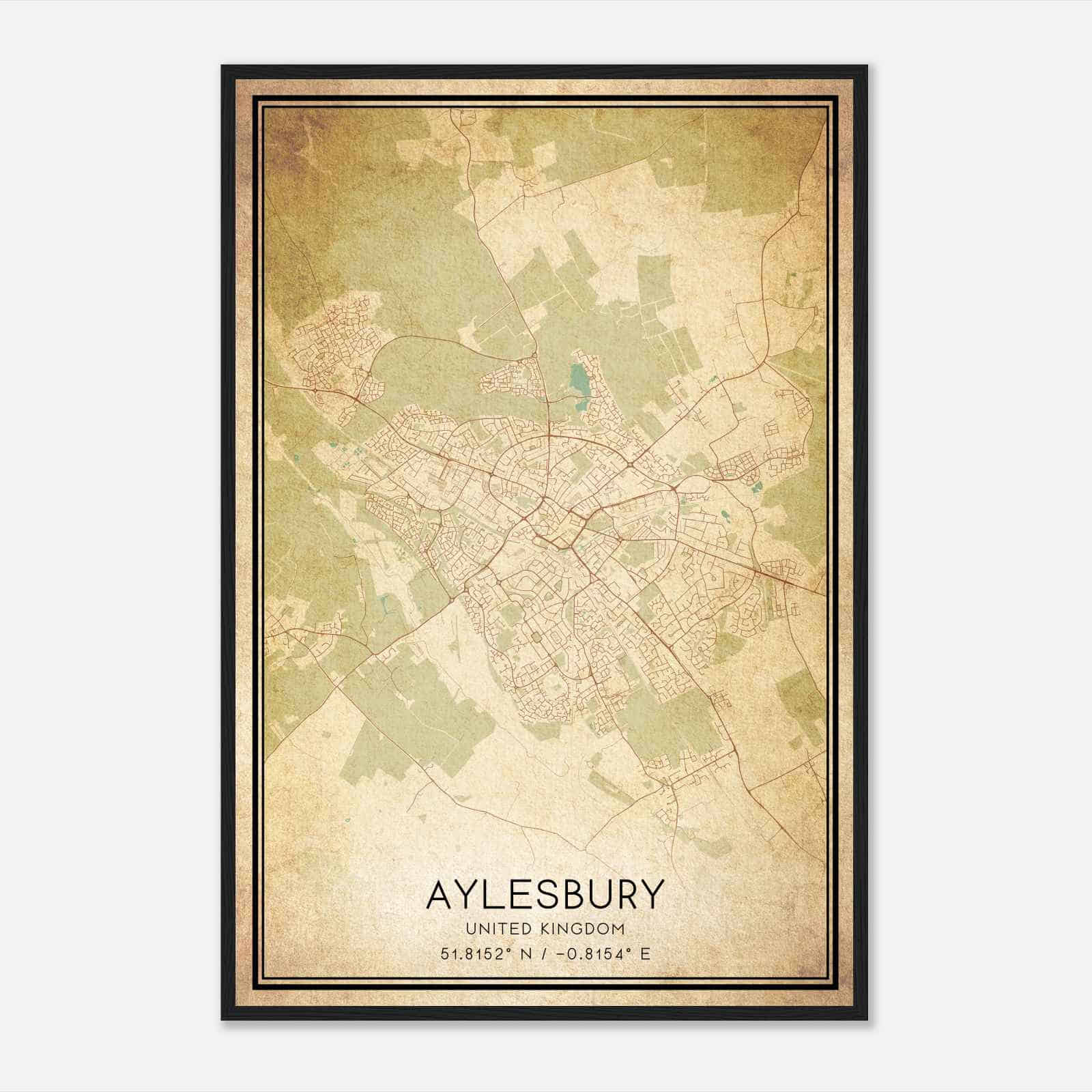 Vintage Aylesbury United Kingdom Map Poster, Aylesbury City Road Wall Art Print