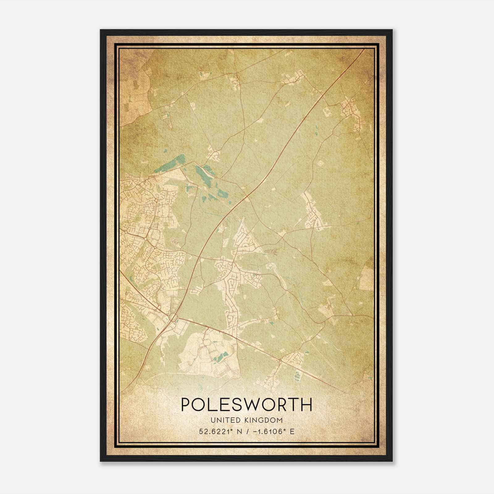 Vintage Polesworth United Kingdom Map Poster, Polesworth City Road Wall Art Print