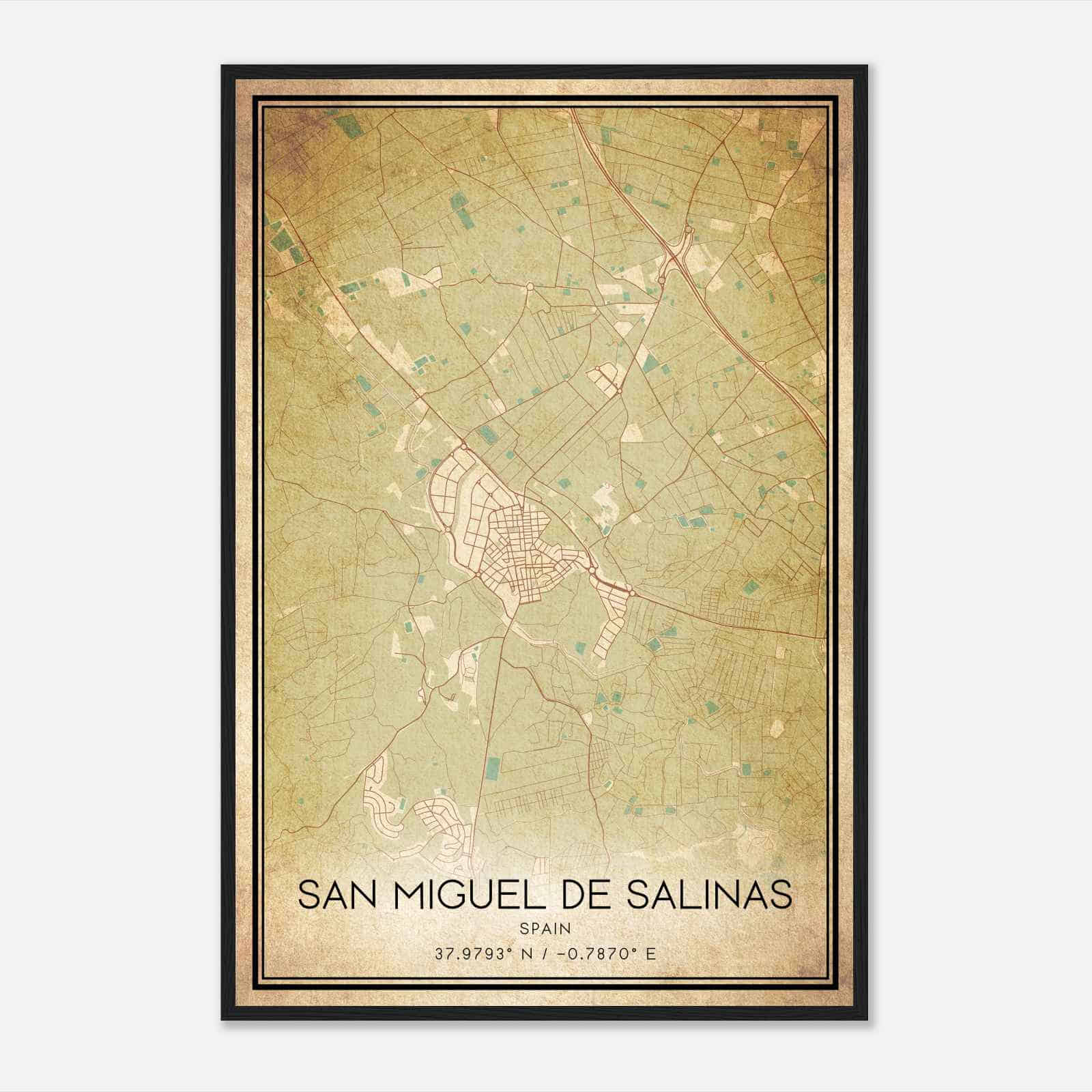 Vintage San Miguel de Salinas Spain Map Poster, San Miguel de Salinas City Road Wall Art Print