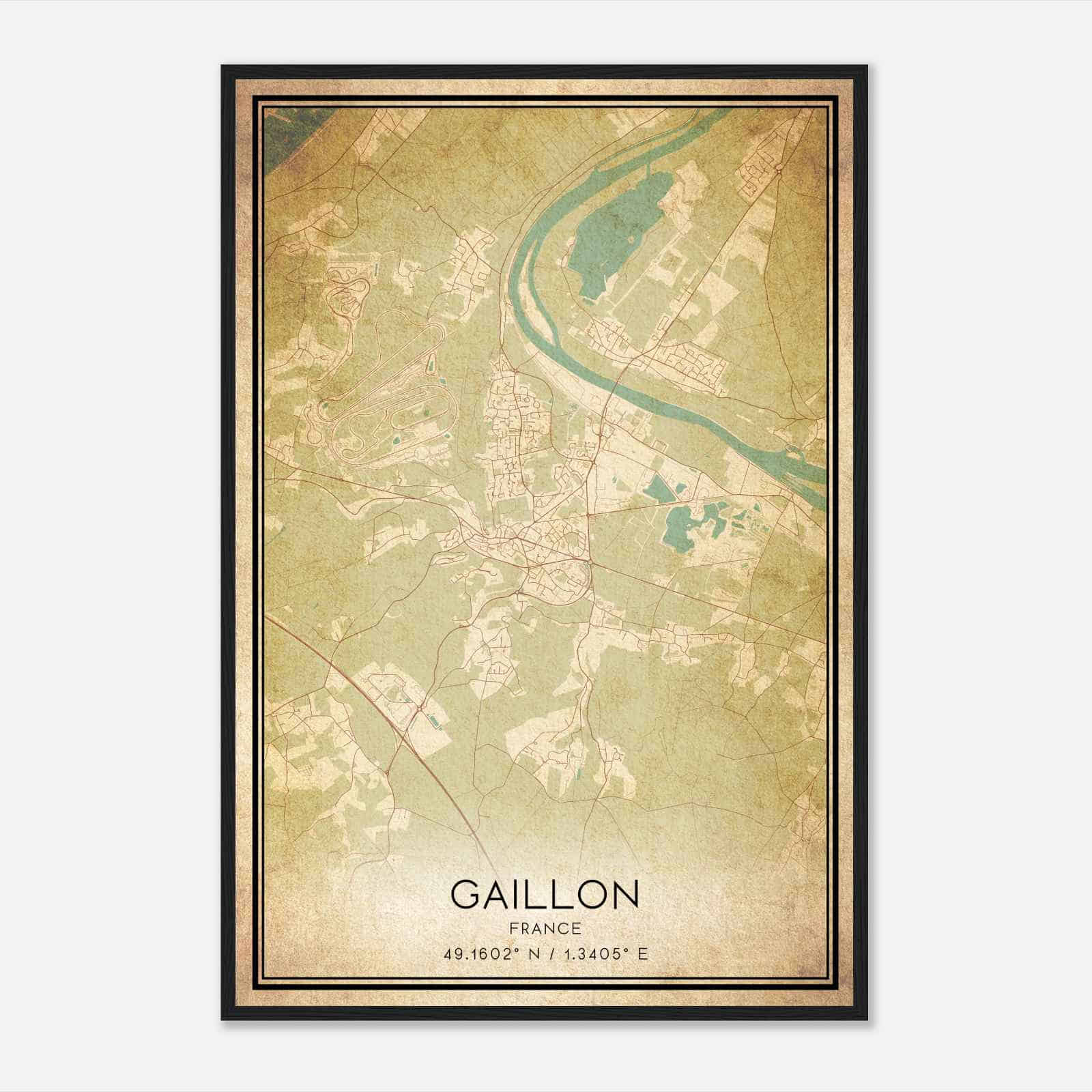 Vintage Gaillon France Map Poster, Gaillon City Road Wall Art Print