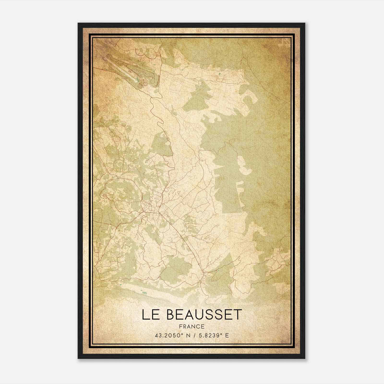 Vintage Le Beausset France Map Poster, Le Beausset City Road Wall Art Print
