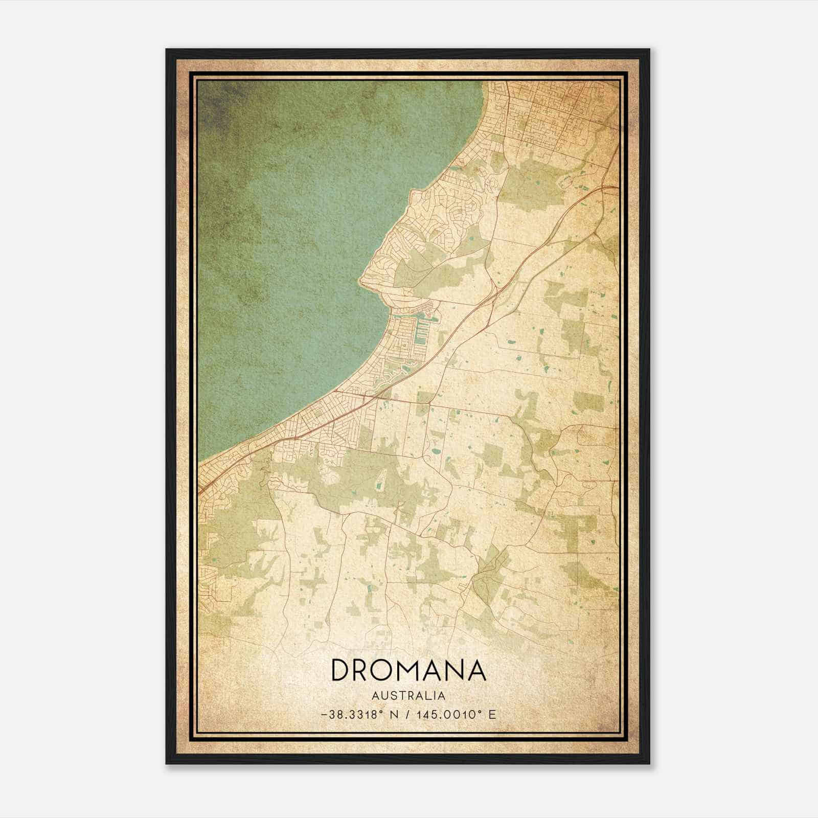 Vintage Dromana Australia Map Poster, Dromana City Road Wall Art Print