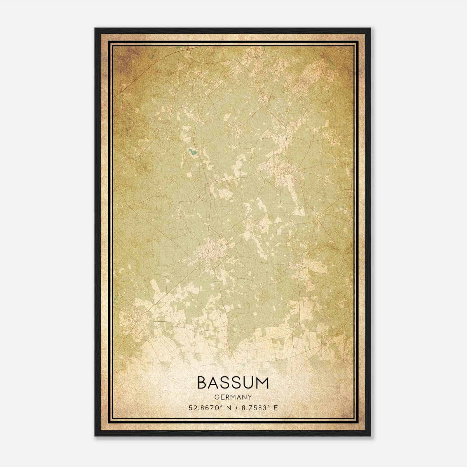 Vintage Bassum Germany Map Poster, Bassum City Road Wall Art Print