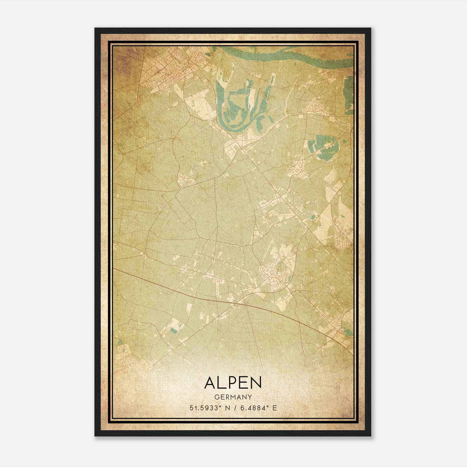 Vintage Alpen Germany Map Poster, Alpen City Road Wall Art Print