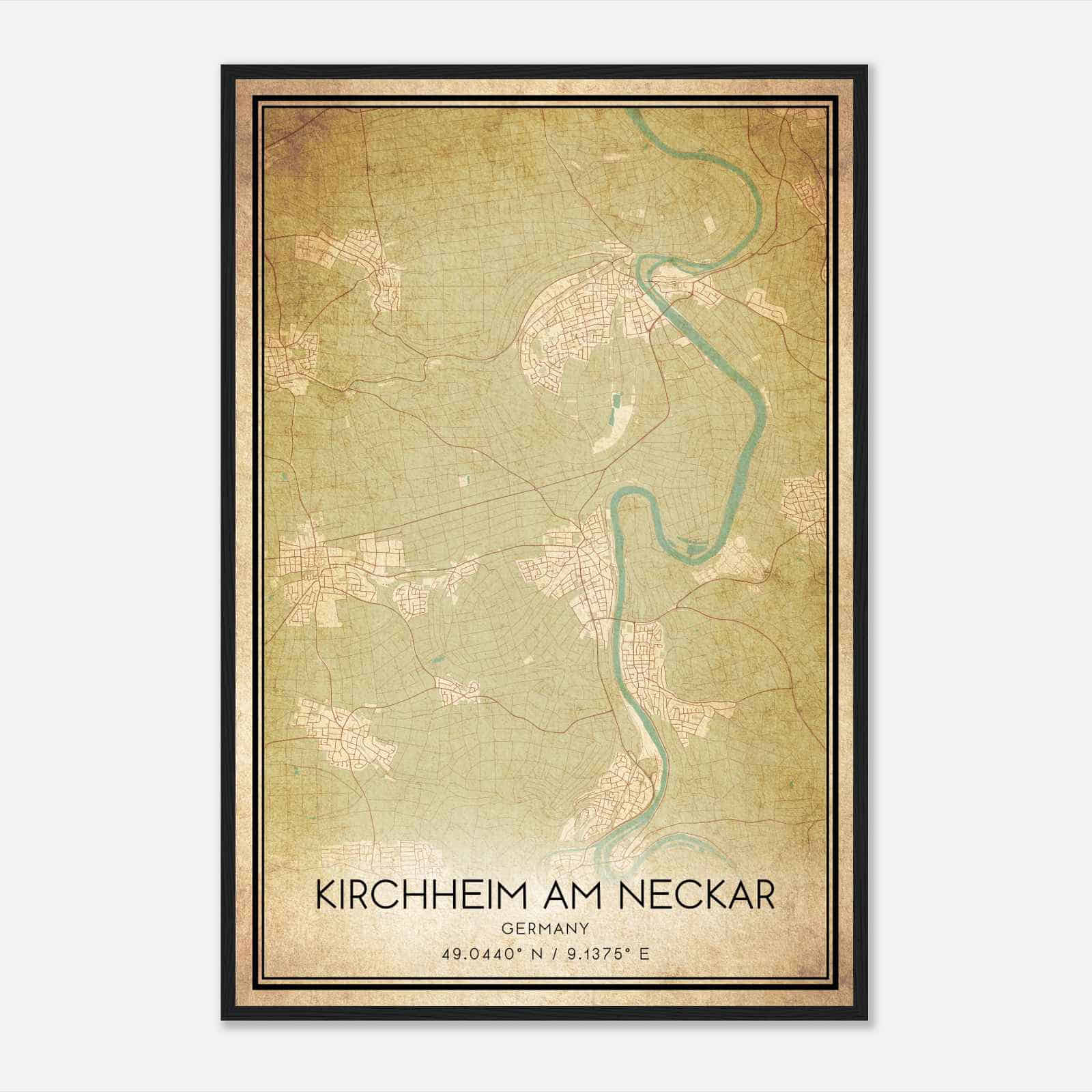 Vintage Kirchheim am Neckar Germany Map Poster, Kirchheim am Neckar City Road Wall Art Print