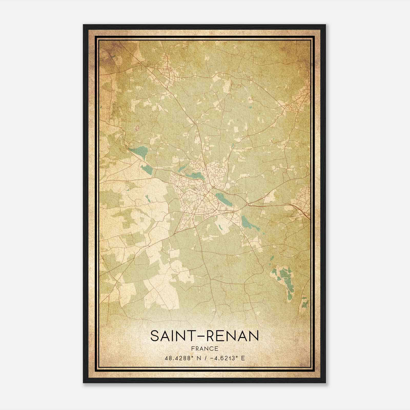 Vintage Saint-Renan France Map Poster, Saint-Renan City Road Wall Art Print