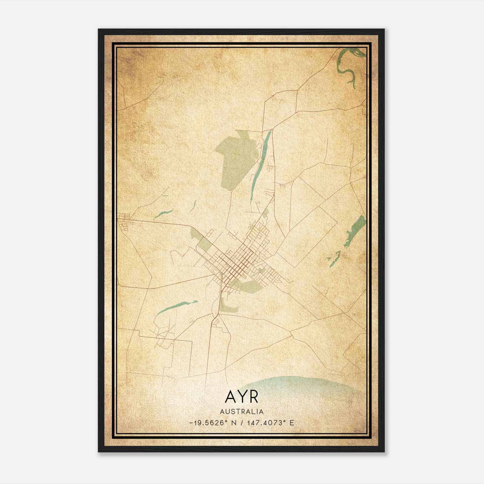 Vintage Ayr Australia Map Poster, Ayr City Road Wall Art Print Vintage Ayr Australia Map Poster, Ayr City Road Wall Art Print