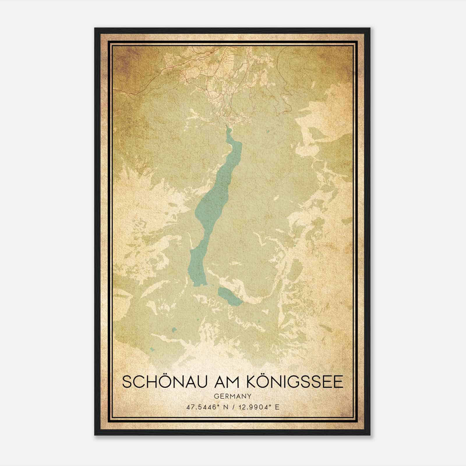 Vintage Schonau am Konigssee Germany Map Poster, Schonau am Konigssee City Road Wall Art Print